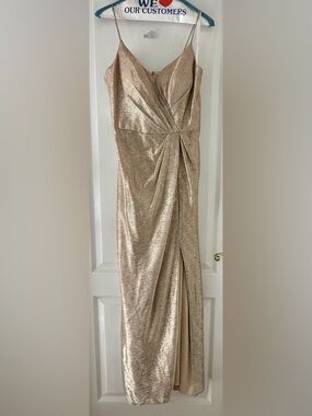 Metallic Gold Draped Maxi Dress with Spaghetti Straps